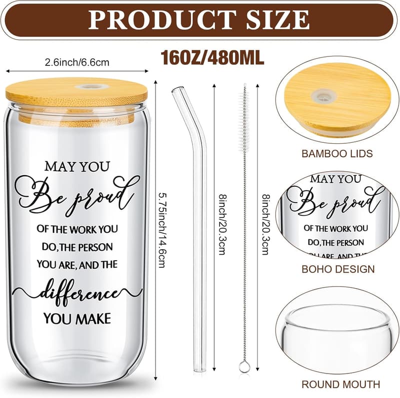 Employee Appreciation Gifts: 16oz Beer Glass Set with Lids & Straws