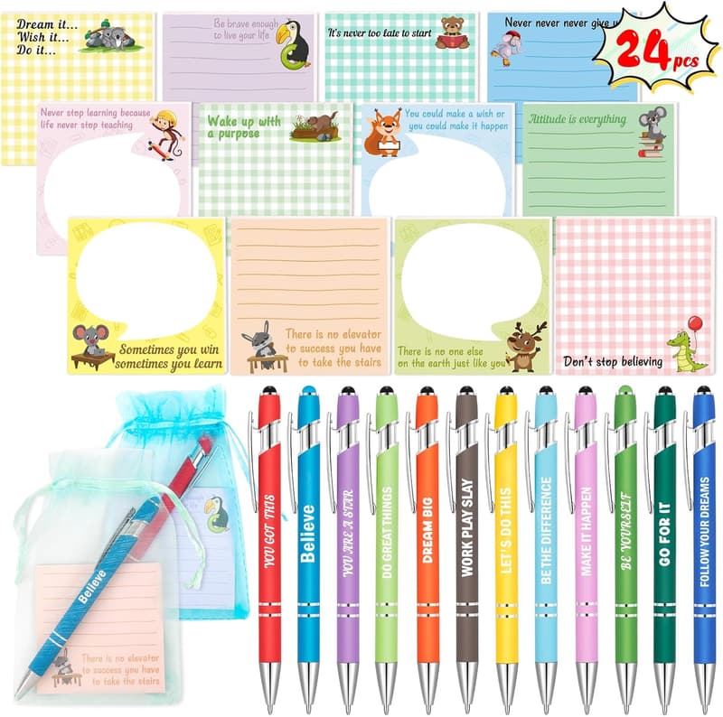 Inspirational Pens & Sticky Notes Set for Coworkers