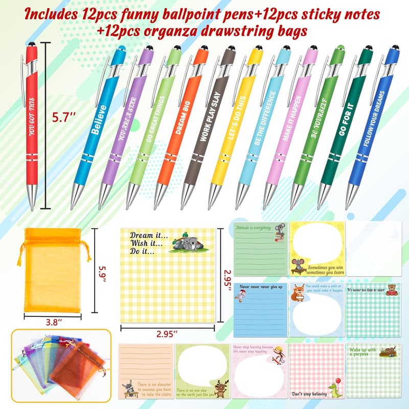 Inspirational Pens & Sticky Notes Set for Coworkers