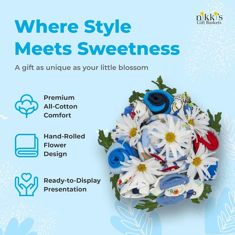 Newborn Baby Boy Gift Set | Unique Clothing Bouquet & Basket