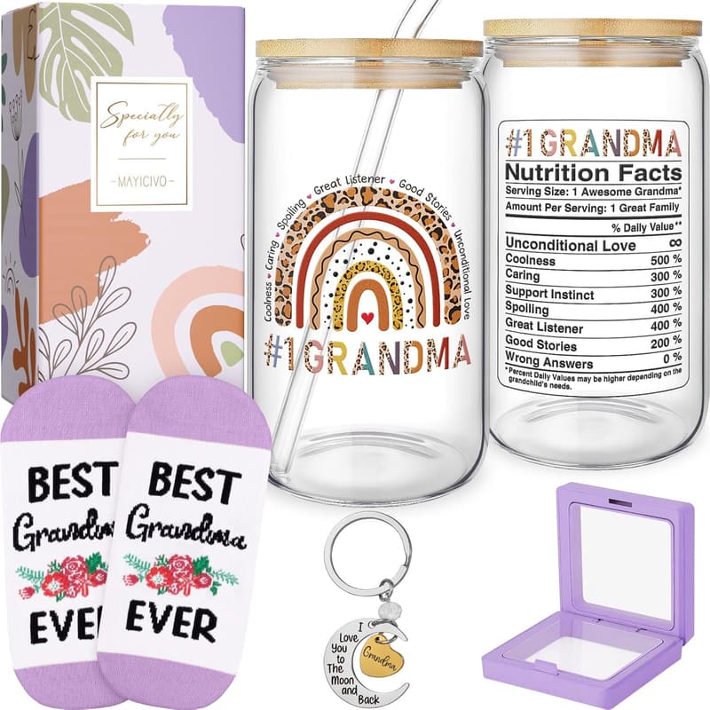Grandma Birthday Gift: 16 oz Can Glass Cup from Granddaughter