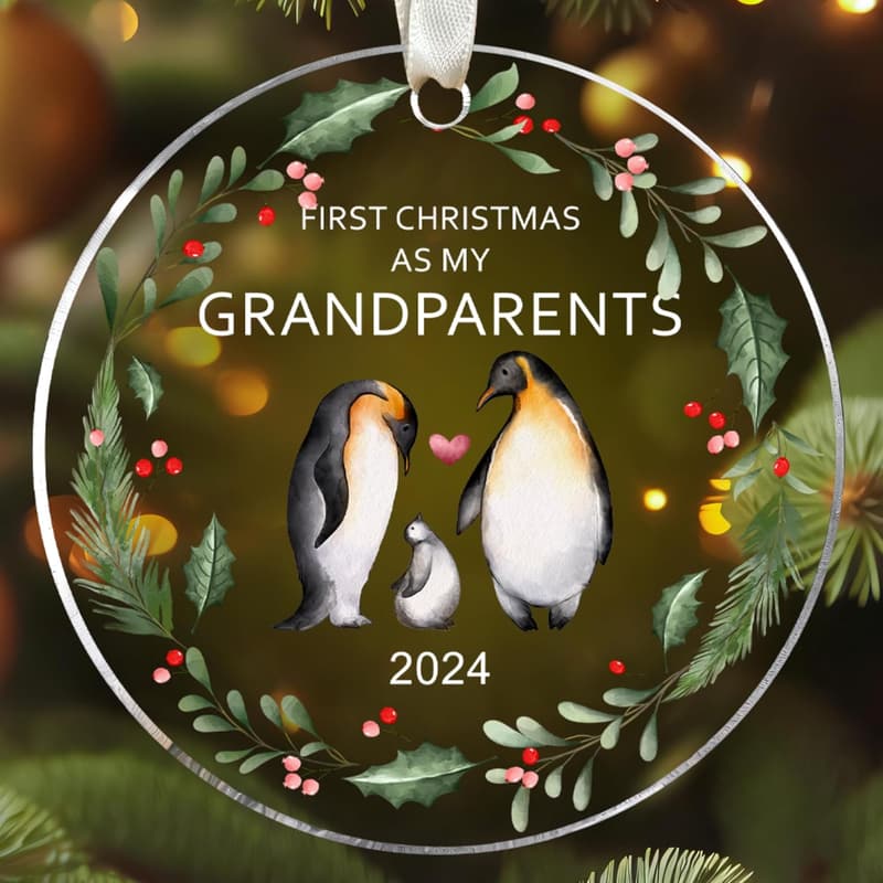 Baby's First Christmas Ornament 2024 - Acrylic for New Grandparents