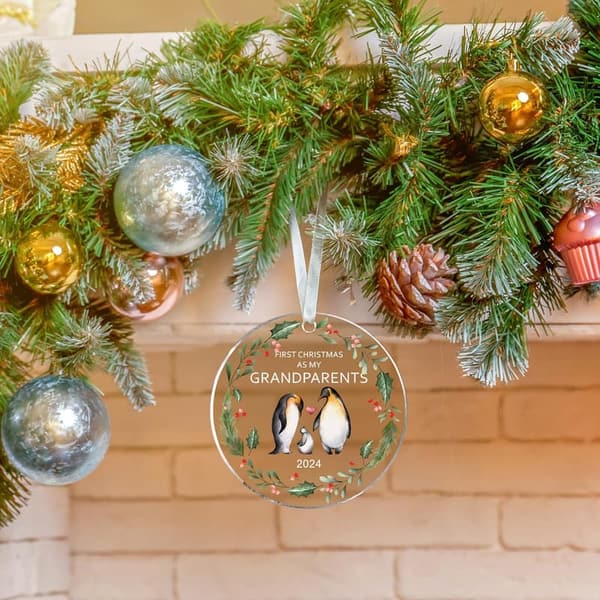 Baby's First Christmas Ornament 2024 - Acrylic for New Grandparents