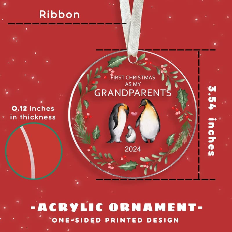 Baby's First Christmas Ornament 2024 - Acrylic for New Grandparents