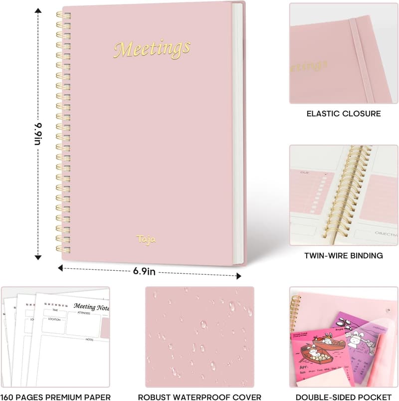 Pink Work Planner Notebook - 160 Pages for Organization