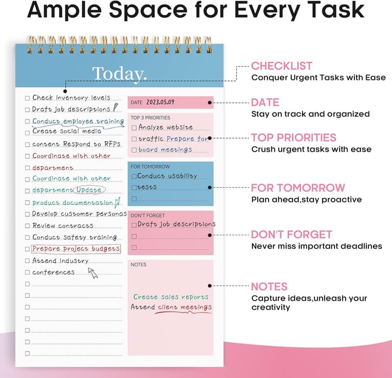 Undated Daily Planner To-Do List Notepad for Work and Home