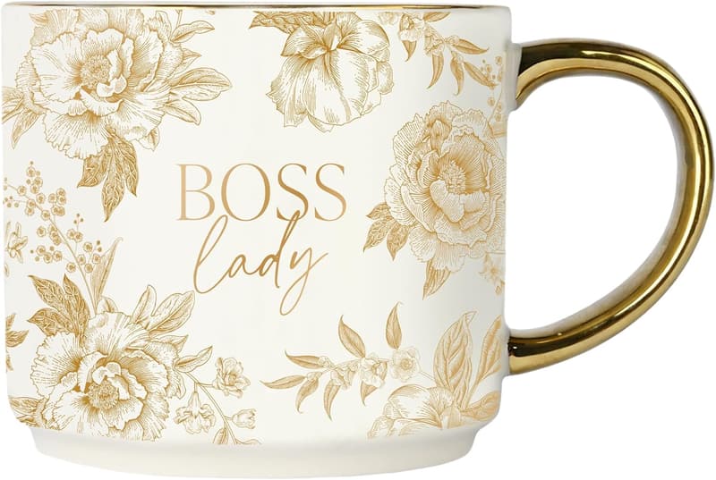 Boss Lady Mug - 17 oz Coffee Cup with Gold Handle for Women