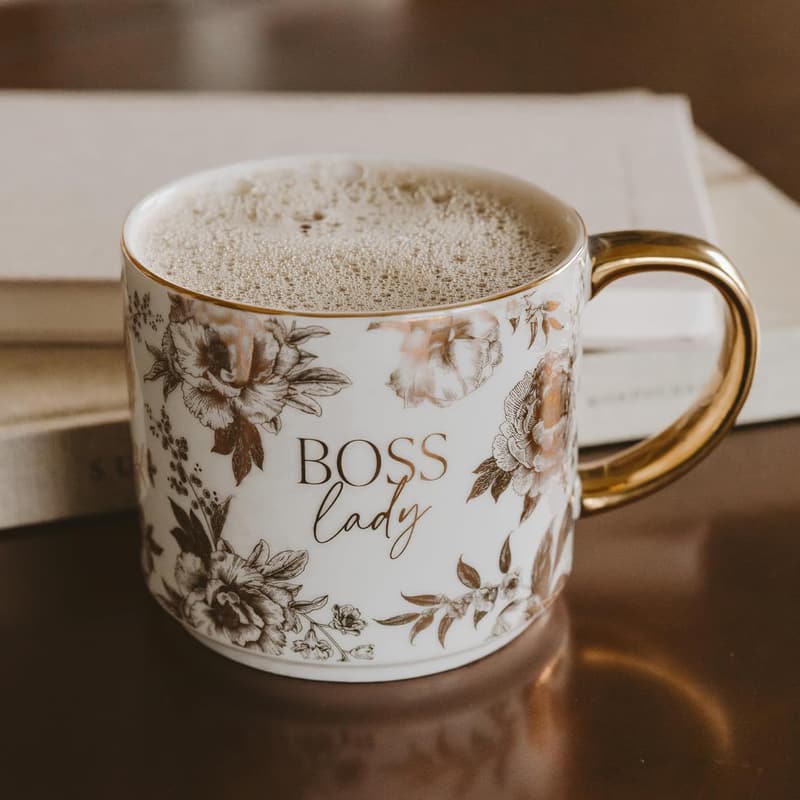 Boss Lady Mug - 17 oz Coffee Cup with Gold Handle for Women