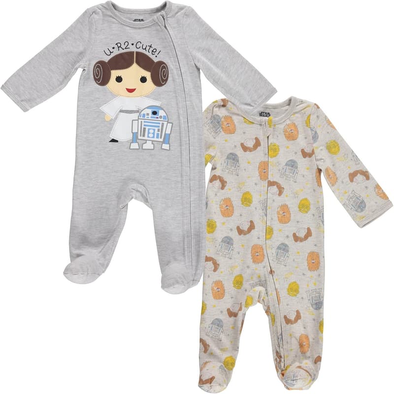Princess Leia & R2-D2 Baby Girls 2-Pack Zip-Up Sleepers