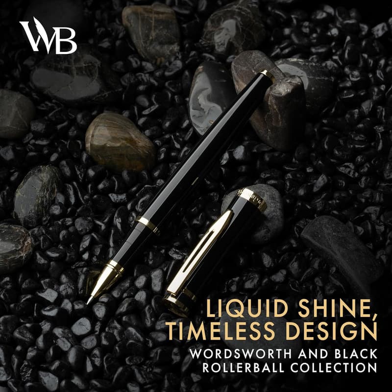 Luxury Rollerball Pen - 24K Gold Finish, Black Lacquer, Refillable