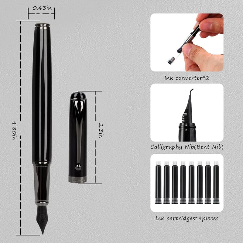 Luxury Fountain Pen Gift Set with Calligraphy Nib and Ink Cartridges