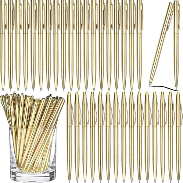 50 Pack Gold Retractable Ballpoint Pens for Weddings & Events