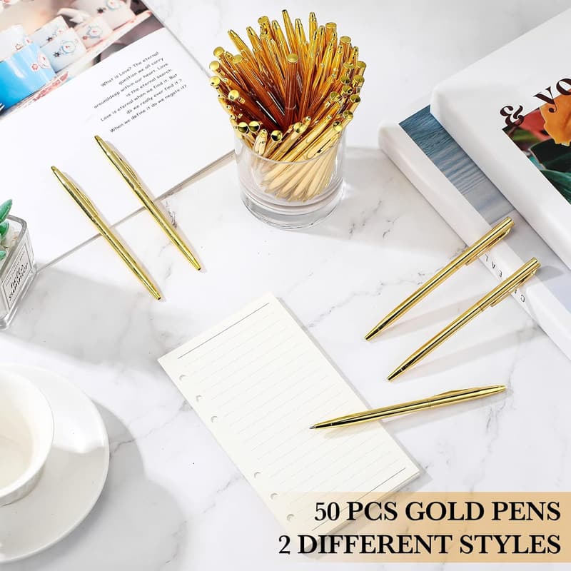 50 Pack Gold Retractable Ballpoint Pens for Weddings & Events