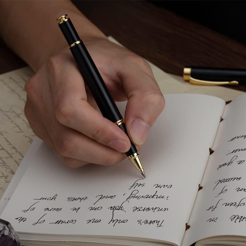 Professional Black Chrome Ballpoint Pen Gift Set for Men & Women
