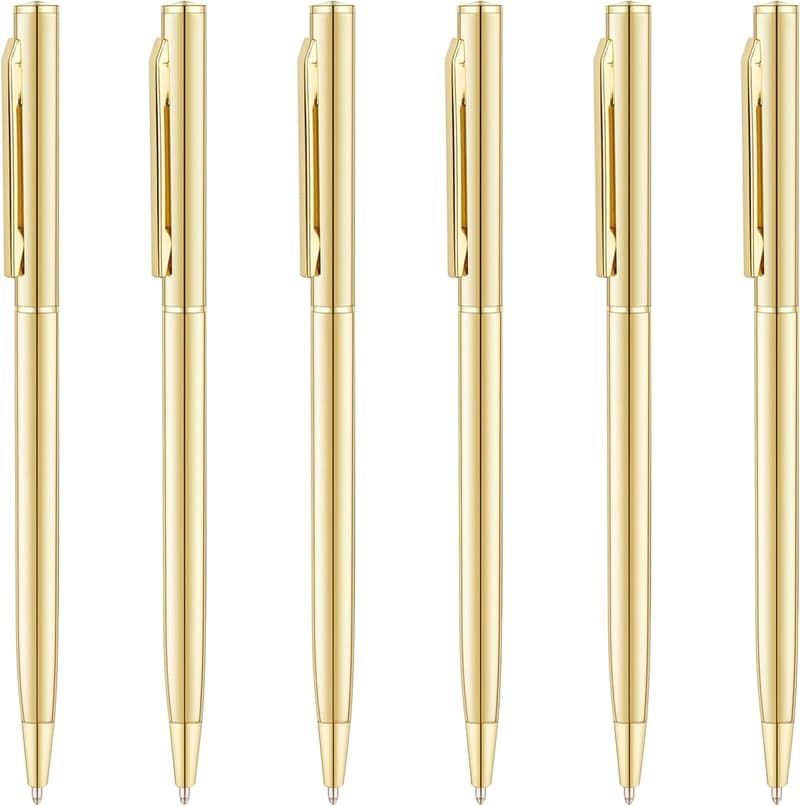 Gold Slim Ballpoint Pens - 6 Pack, Medium Point for Gifts