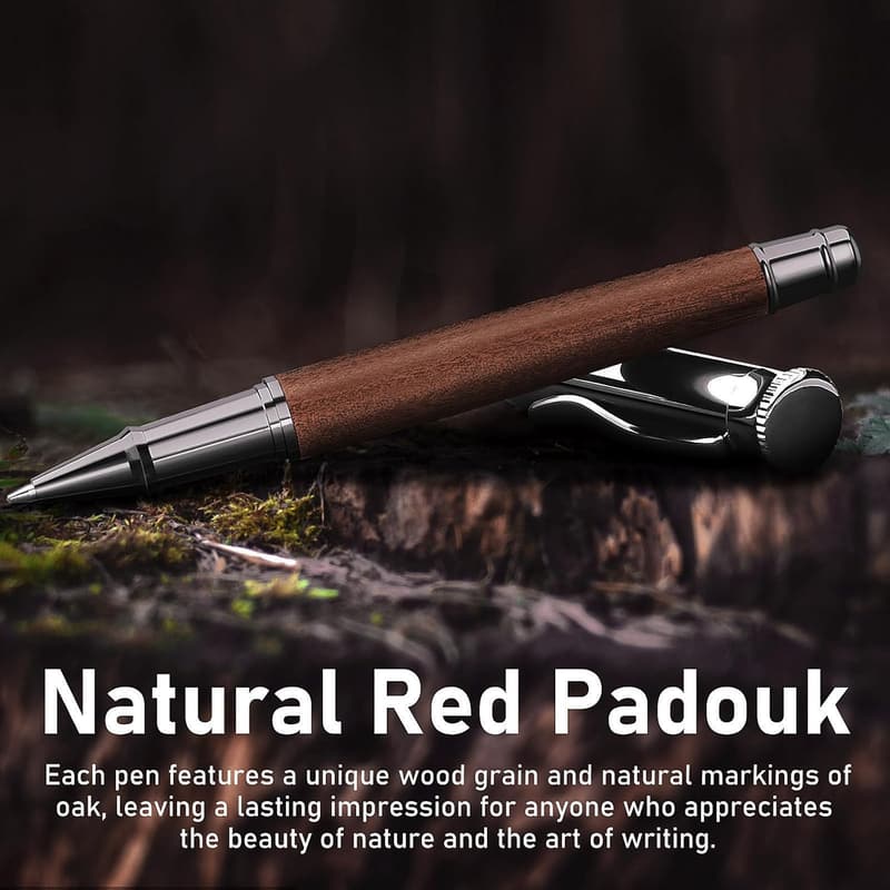 Luxury Wooden Rollerball Pen Set with 2 Ink Refills for Men