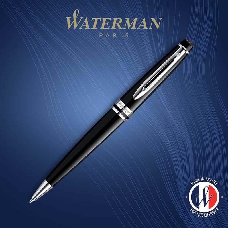 Luxury Gloss Black Ballpoint Pen with Chrome Trim in Gift Box