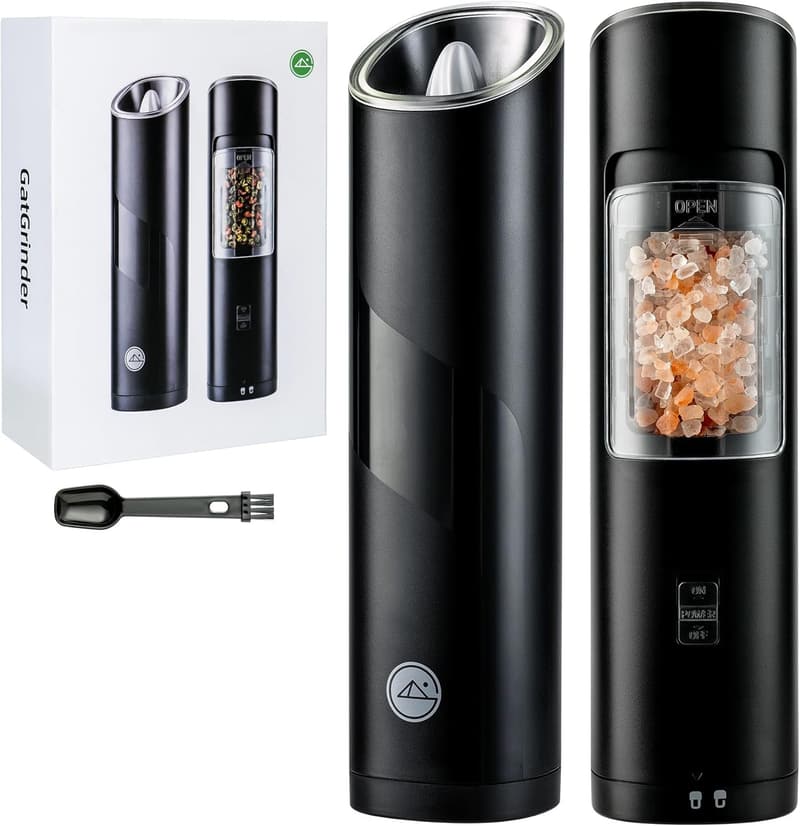 Electric Salt and Pepper Grinder Set with LED Light, Black
