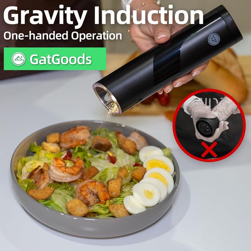 Electric Salt and Pepper Grinder Set with LED Light, Black
