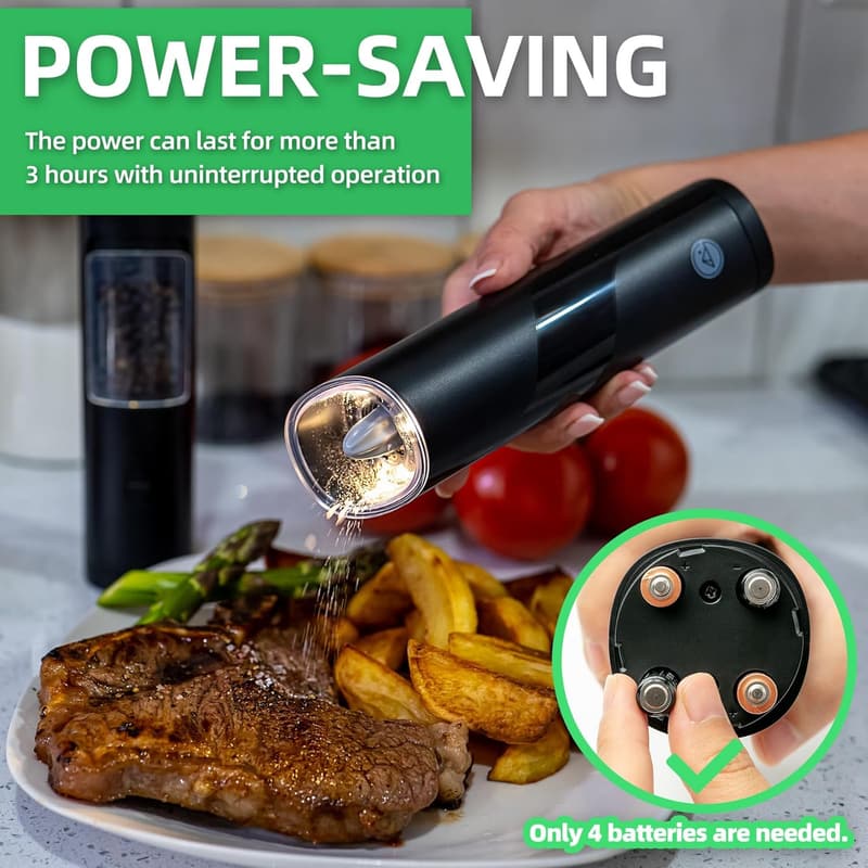 Electric Salt and Pepper Grinder Set with LED Light, Black