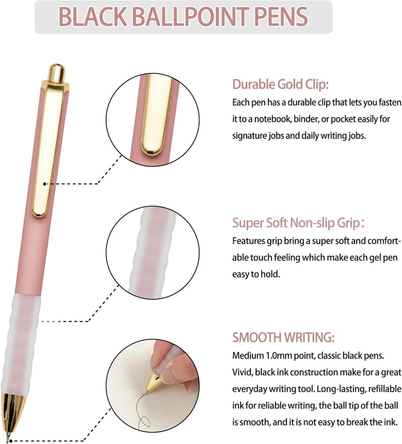 Black Medium Point Ballpoint Pen with Soft Grip for Men & Women