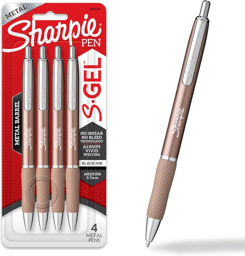 Sharpie S-Gel Gel Pens, Champagne Metal Barrel, 0.7mm, 4 Count