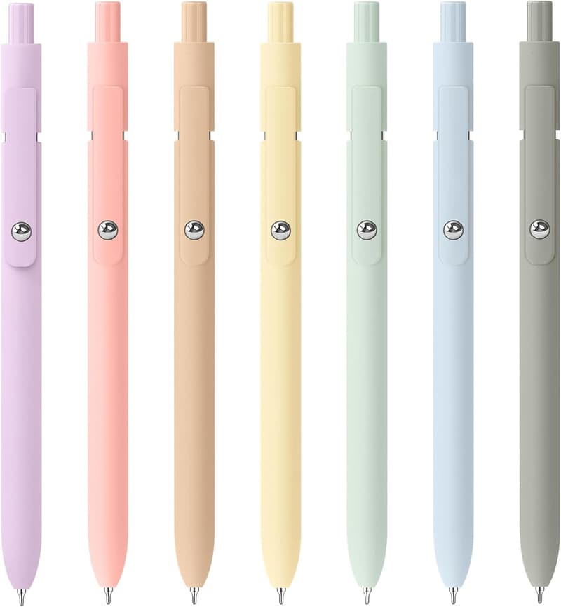 Cute Black Ink Gel Pens, 7pcs Fine Point for Journaling