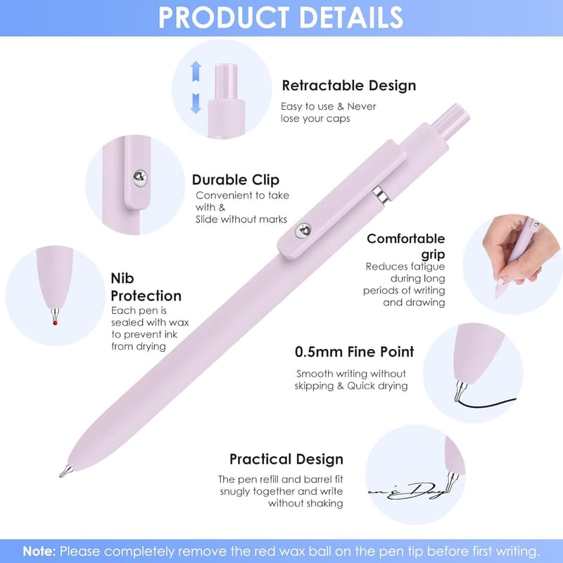 Cute Black Ink Gel Pens, 7pcs Fine Point for Journaling