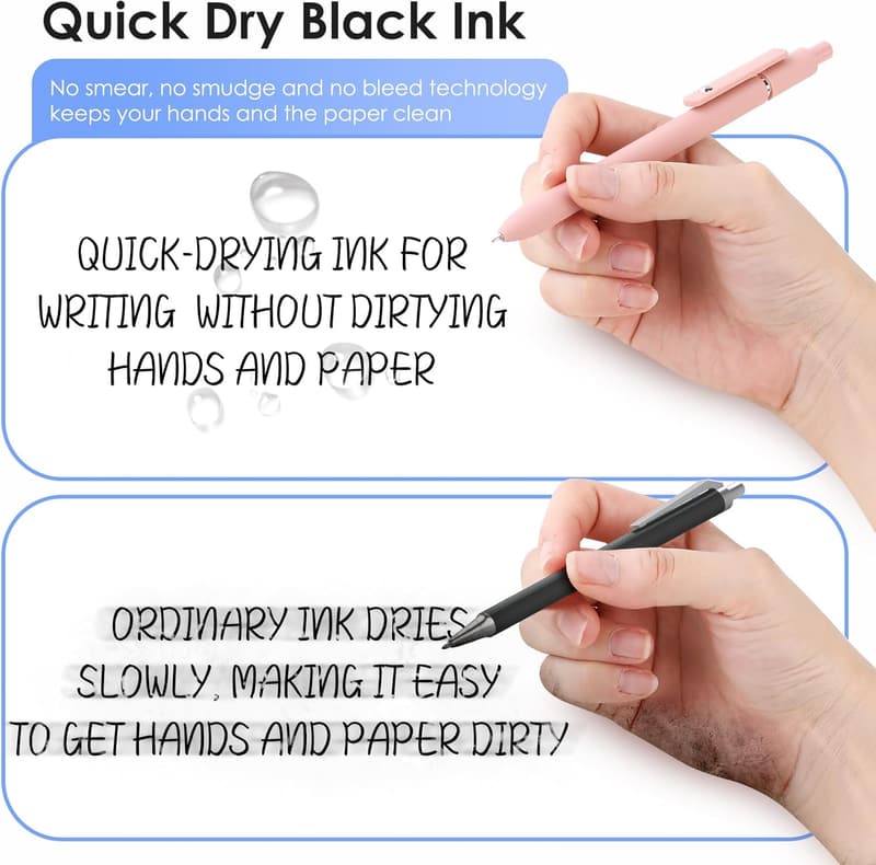 Cute Black Ink Gel Pens, 7pcs Fine Point for Journaling