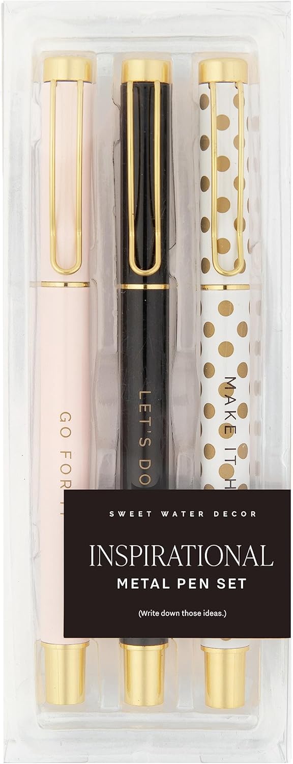 Inspirational Metal Pen Set for Women - Refillable Black Ink