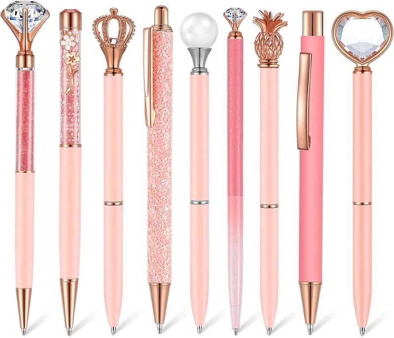 Cute Glitter Ballpoint Pen Set for Women - 9 Pcs Birthday Gift
