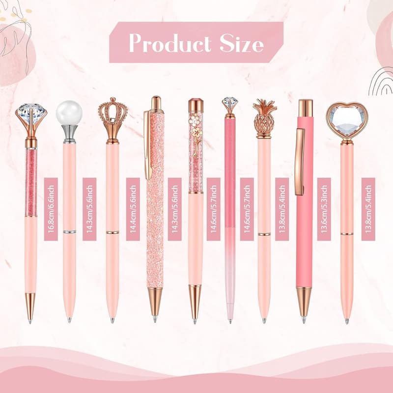 Cute Glitter Ballpoint Pen Set for Women - 9 Pcs Birthday Gift