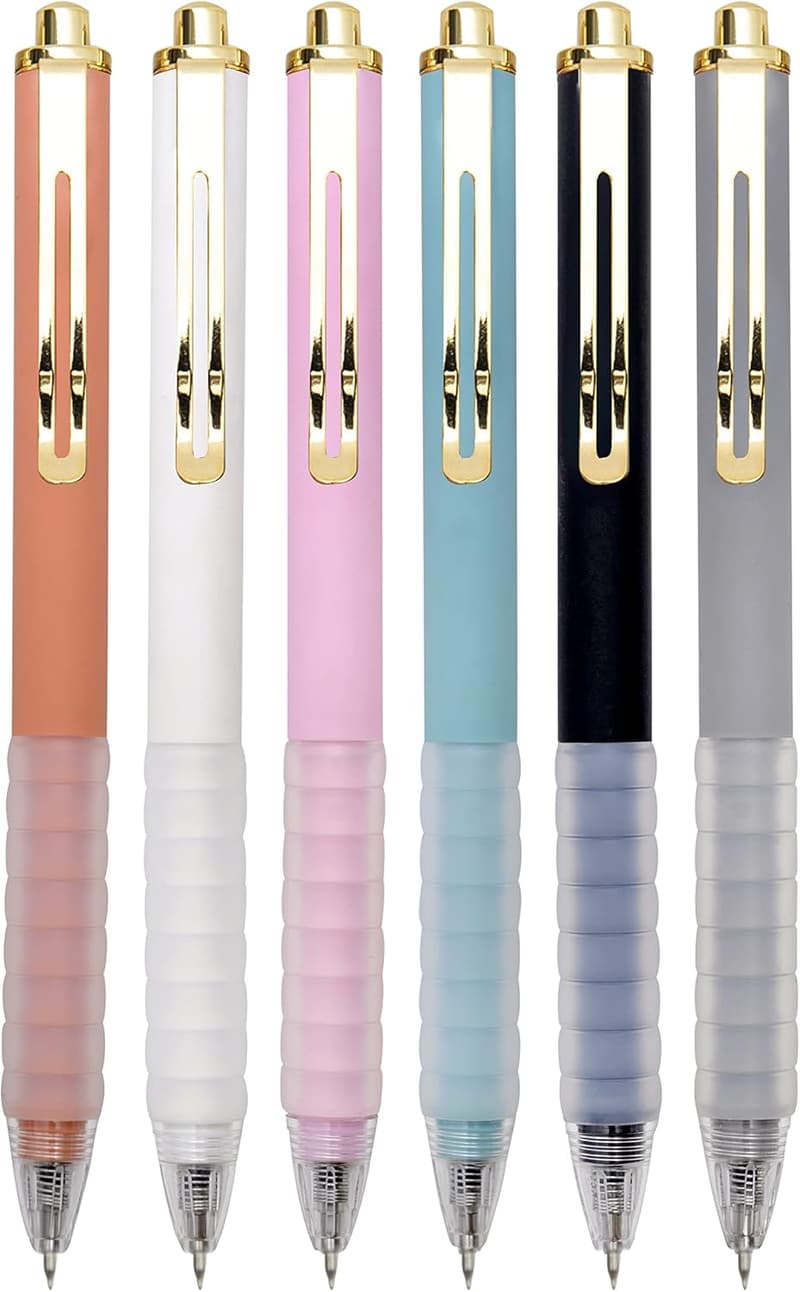 Retractable Ballpoint Pens with Soft Grip - 6 Count for Office