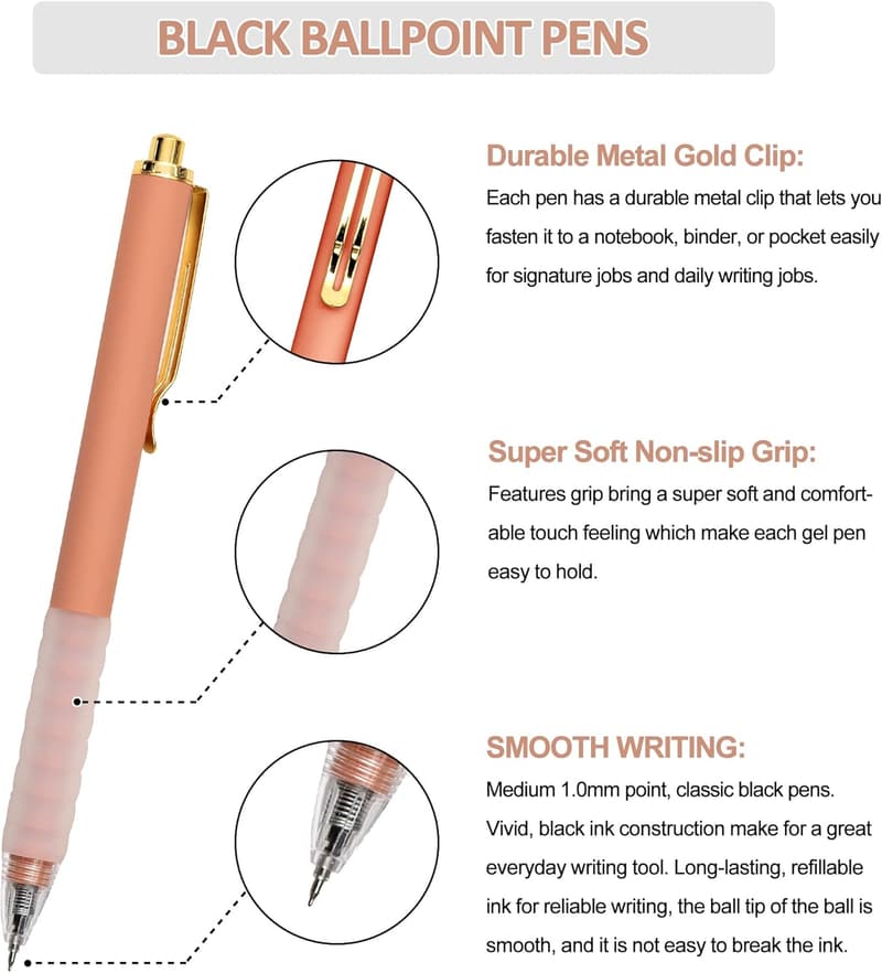 Retractable Ballpoint Pens with Soft Grip - 6 Count for Office