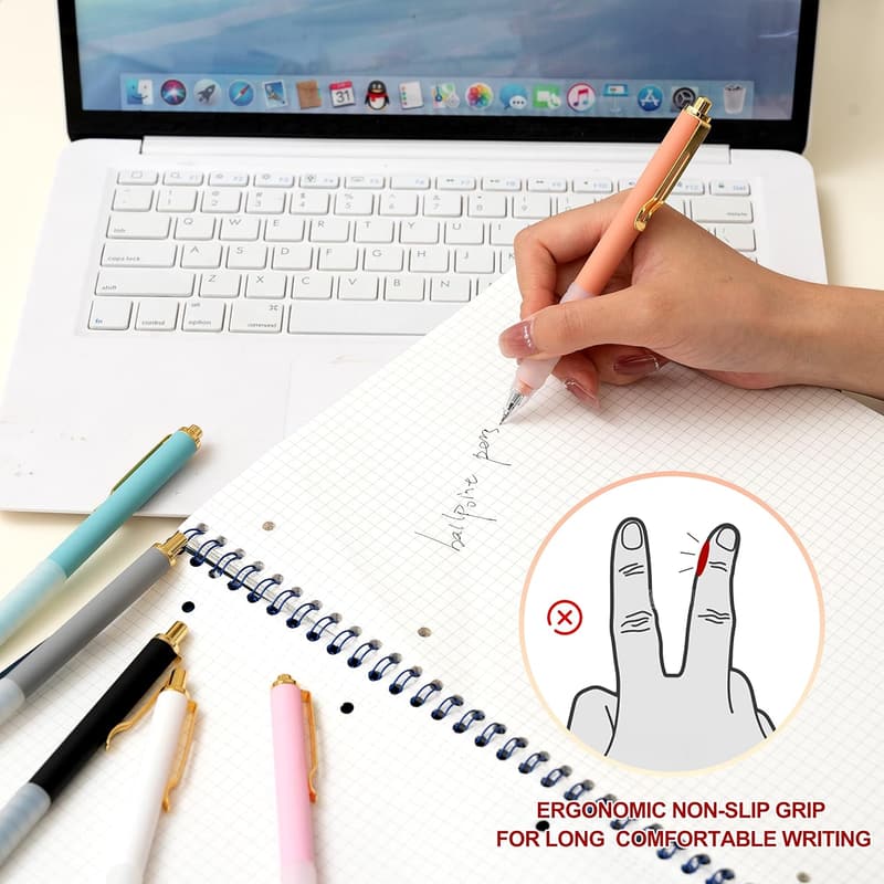 Retractable Ballpoint Pens with Soft Grip - 6 Count for Office