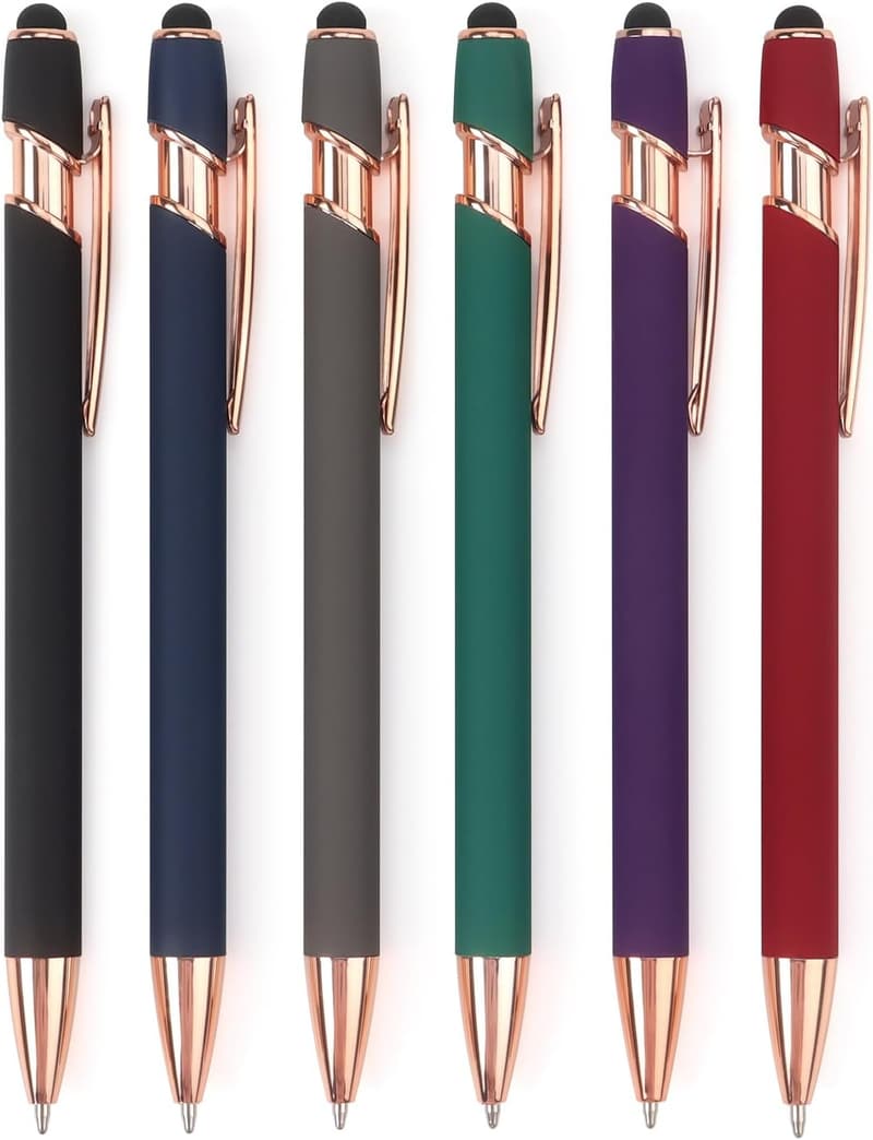 6-Pack Retractable Stylus Ballpoint Pens with 1.0mm Black Ink