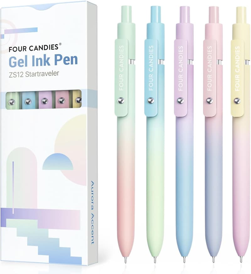 Cute Gradient Gel Pens Set for Women - 5 Pack, 0.7mm Fine Point
