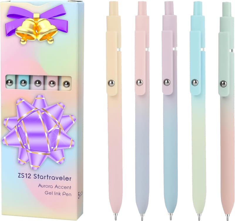 Cute Gel Pens Set for Journaling - 5 pcs Black Ink, Aesthetic Gifts for Teens