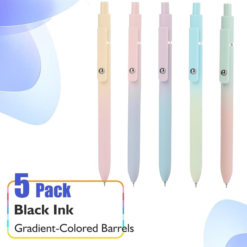 Cute Gel Pens Set for Journaling - 5 pcs Black Ink, Aesthetic Gifts for Teens