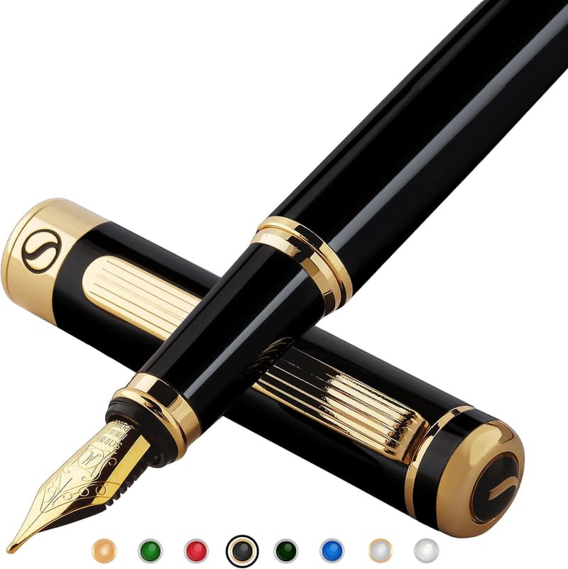 Luxury Fountain Pen Set - Real Gold Finish, Schmidt Nib, Converter