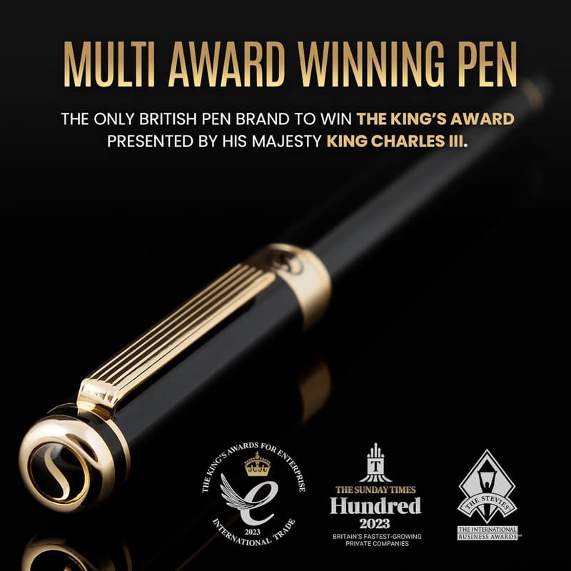 Luxury Fountain Pen Set - Real Gold Finish, Schmidt Nib, Converter