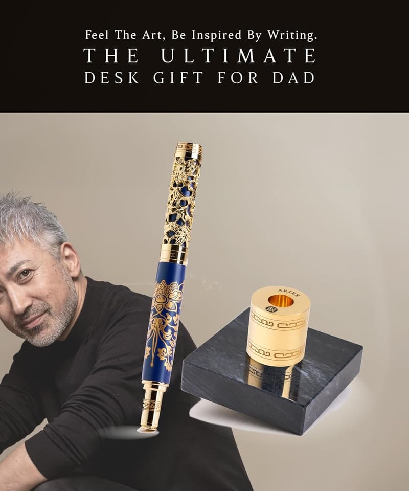 Luxury Fountain Pen Set with Stand - German Fine Nib, Metal & Marble