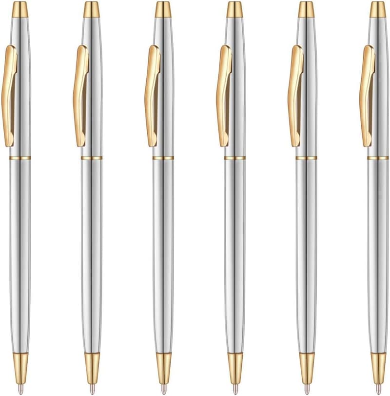 Gold & Steel Ballpoint Pens - 6 Pack for Business or Gift