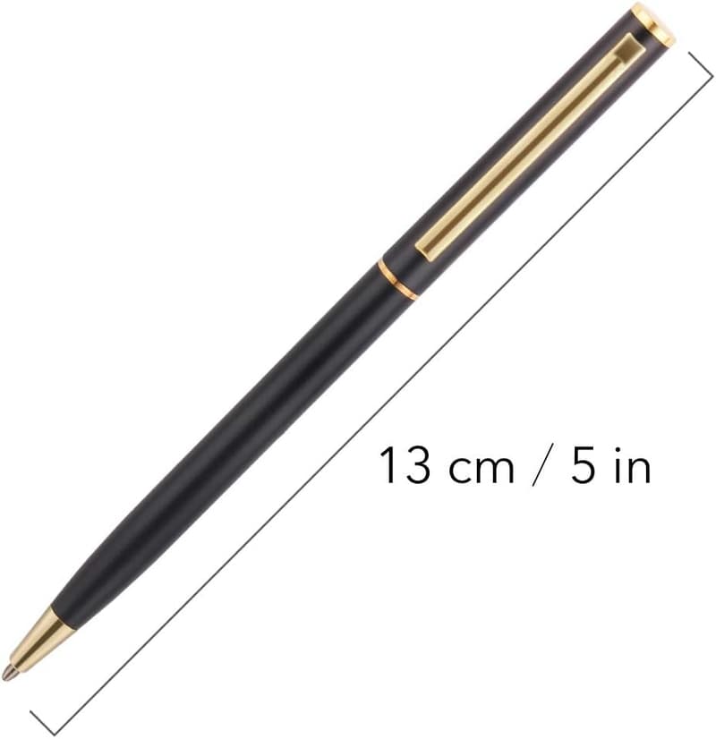 Matte Black & Gold Retractable Ballpoint Pens - 6 Pack