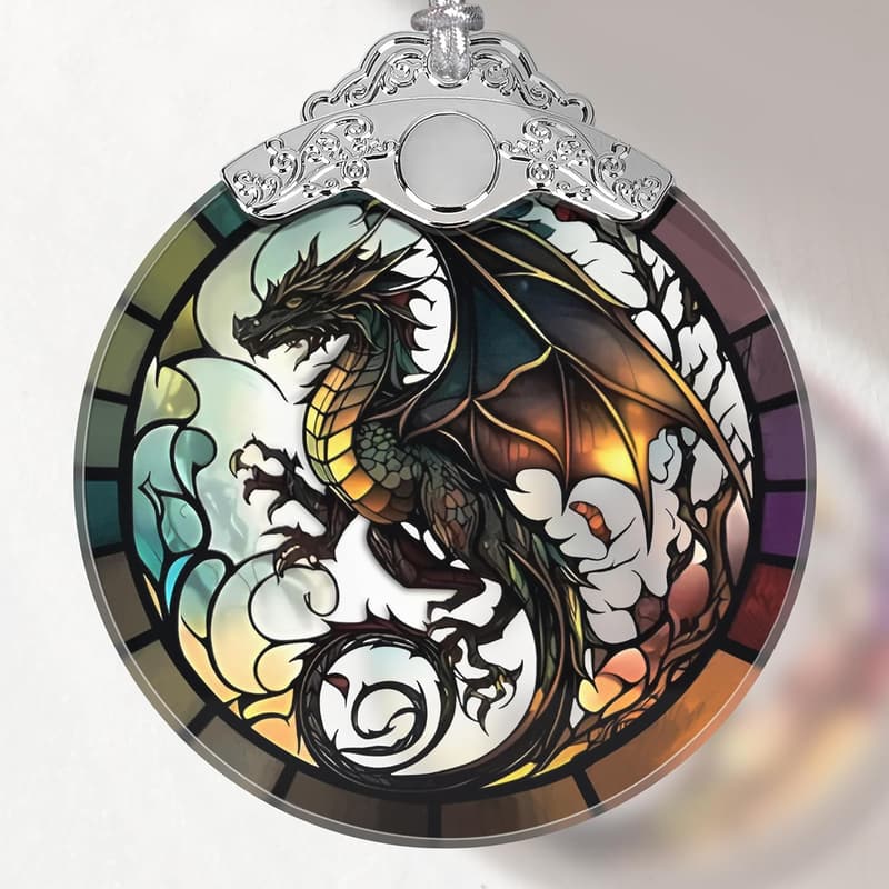 Dragon Stained Glass Christmas Ornament for Holiday Gifting