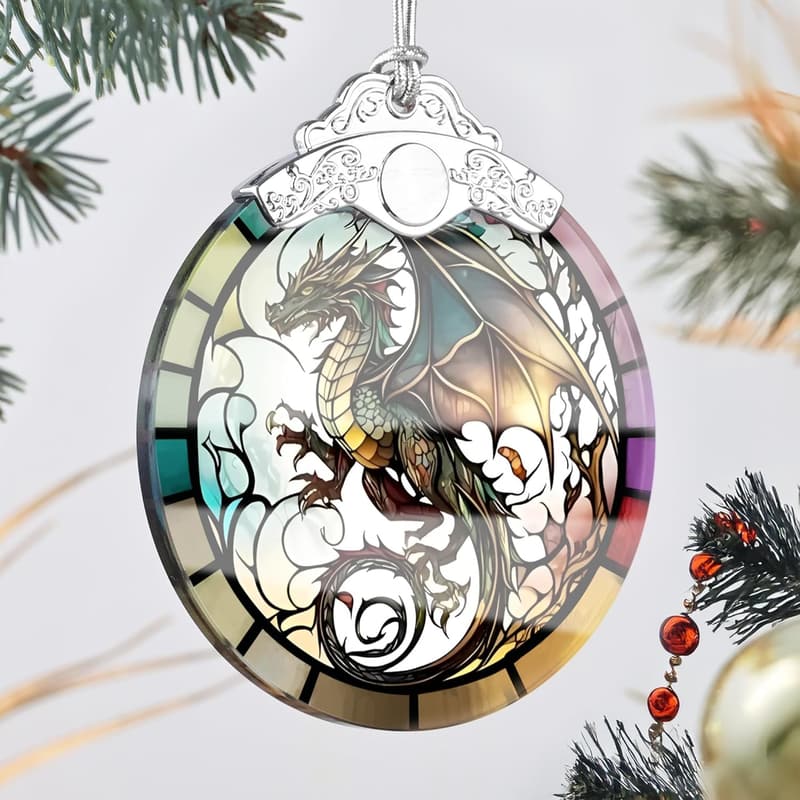 Dragon Stained Glass Christmas Ornament for Holiday Gifting