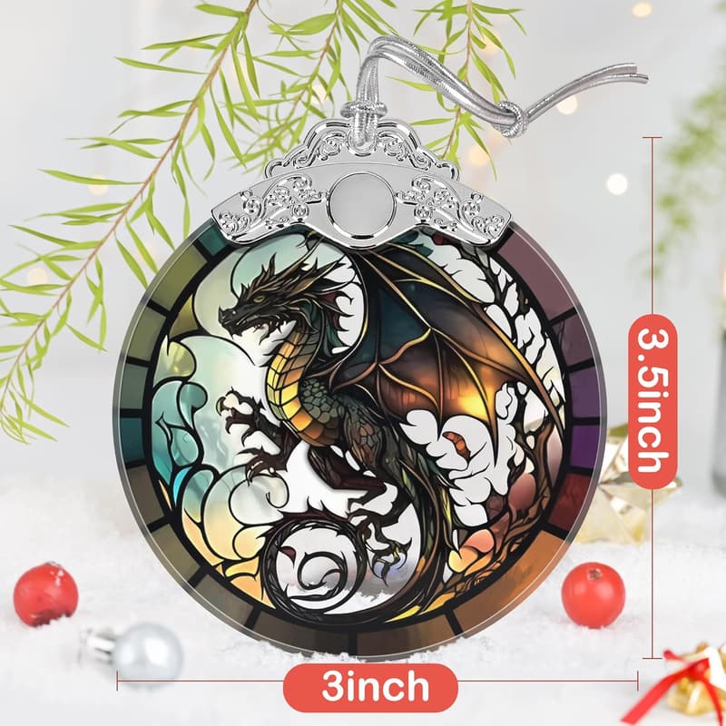 Dragon Stained Glass Christmas Ornament for Holiday Gifting