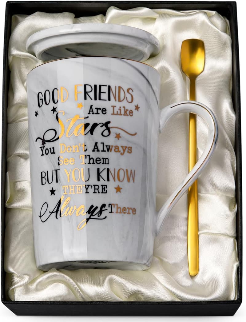 Friendship Birthday Gift: 14 oz Ceramic Marble Coffee Mug for Her