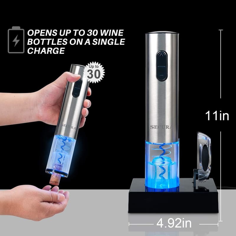 Rechargeable Stainless Steel Electric Wine Opener with Foil Cutter