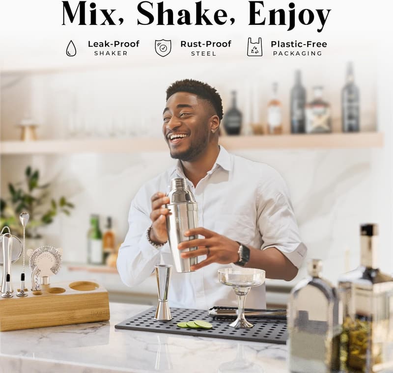 14-Piece Mixology Bartender Kit with Recipe Cards – Home Bar Gift Set
